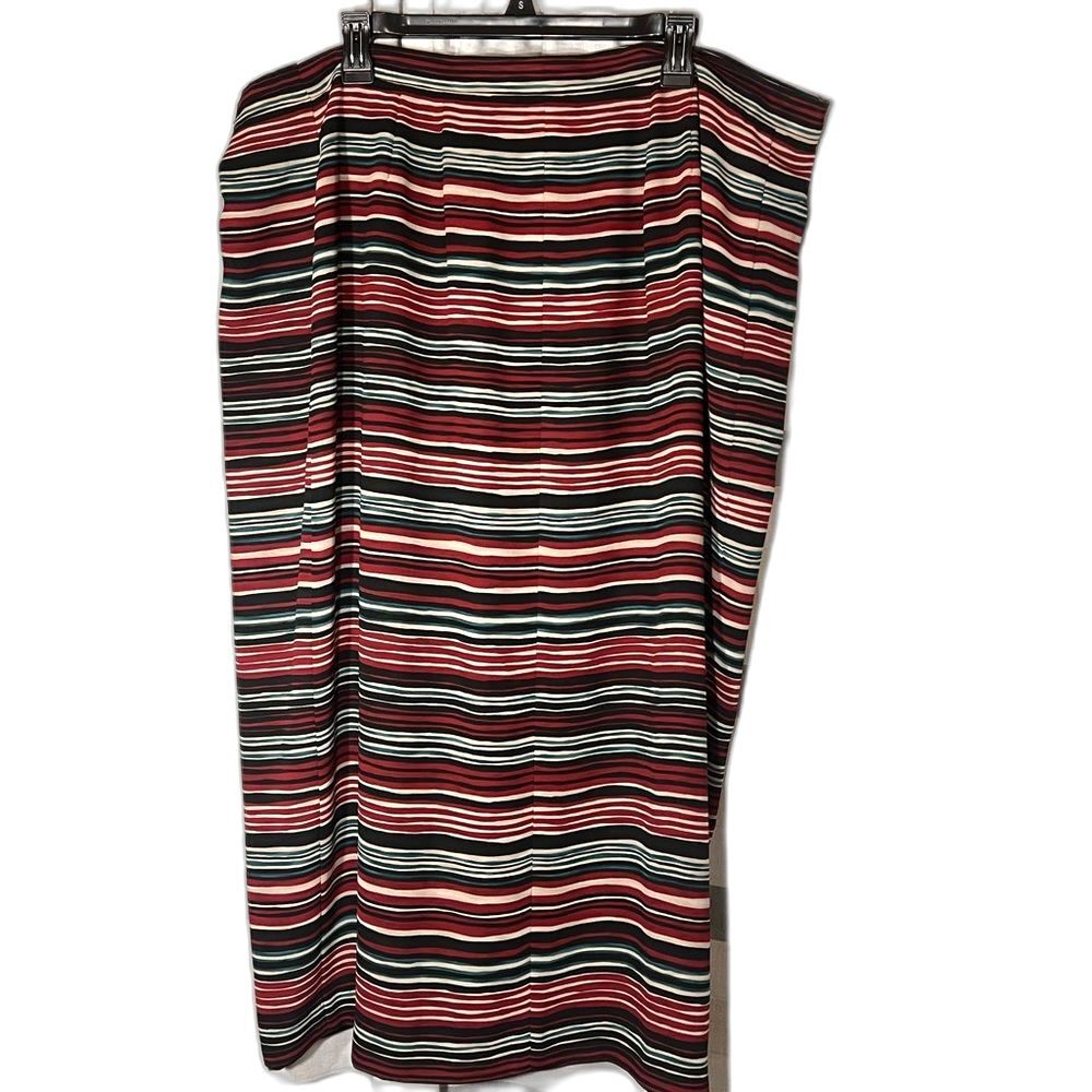 Chaus‎ striped skirt front kick pleat button front size 14 lined